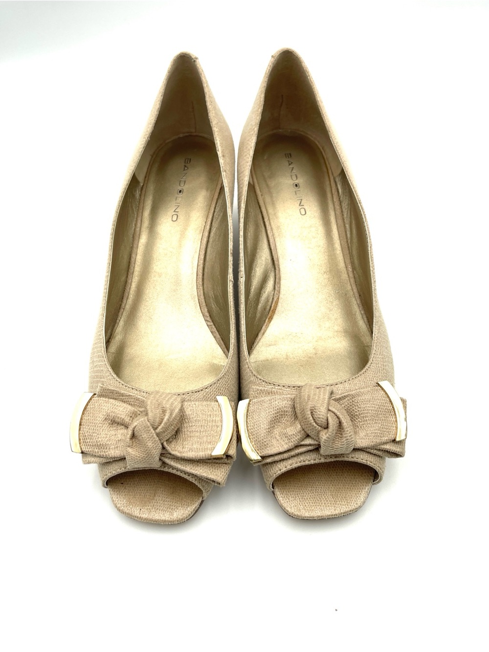 Bandolino Women's Taupe Bow Peep-Toe Wedges